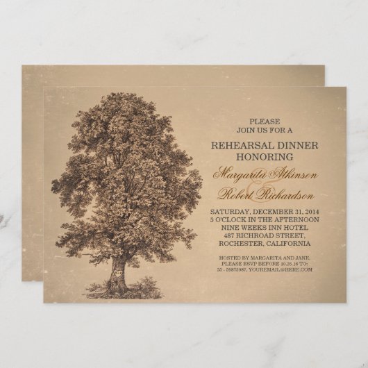ヴィンテージの古木の粗野なリハーサルディナー招待状 招待状 (正面/裏面)