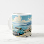 ヴィンテージの古車と都市の油絵 コーヒーマグカップ (正面左)