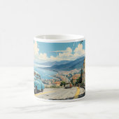 ヴィンテージの古車と都市の油絵 コーヒーマグカップ (中央)