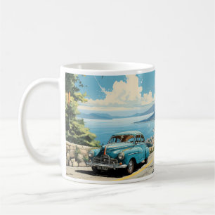 ヴィンテージの古車と都市の油絵 コーヒーマグカップ