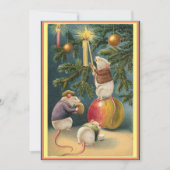 ヴィンテージの可愛いネズミがろうそくを灯すクリスマスツリー シーズンカード (正面)