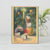 ヴィンテージの可愛いネズミがろうそくを灯すクリスマスツリー シーズンカード (スタンド正面)