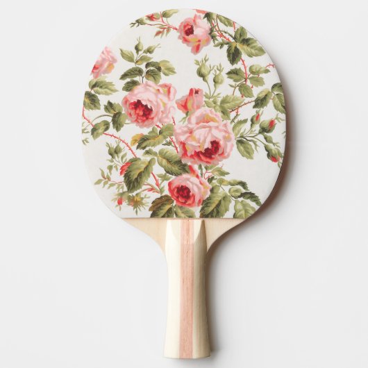 ヴィンテージの可愛いピンクのバラの花柄 卓球ラケット (正面)