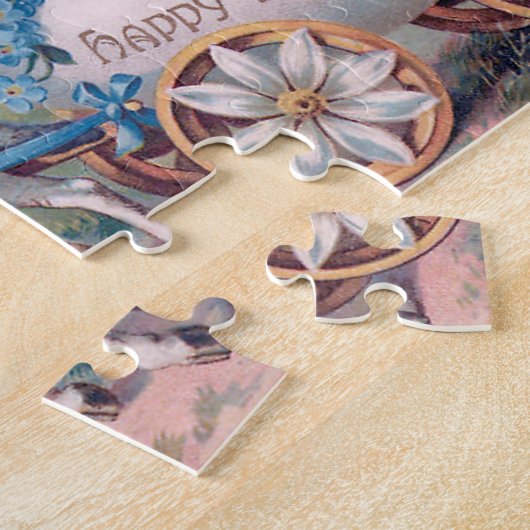 ヴィンテージの可愛い女の子のイースターエッグのキャリッジby Lambs ジグソーパズル (側面)