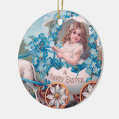 ヴィンテージの可愛い女の子のイースターエッグのキャリッジby Lambs セラミックオーナメント (左)