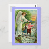 ヴィンテージの可愛い少年と少女と守護天使 ポストカード (正面/裏面)
