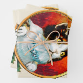 ヴィンテージの可愛い猫のクリスマス ラッピングペーパーシート (インサイチュ)