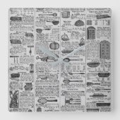 ヴィンテージの台所道具 スクエア壁時計 (正面)