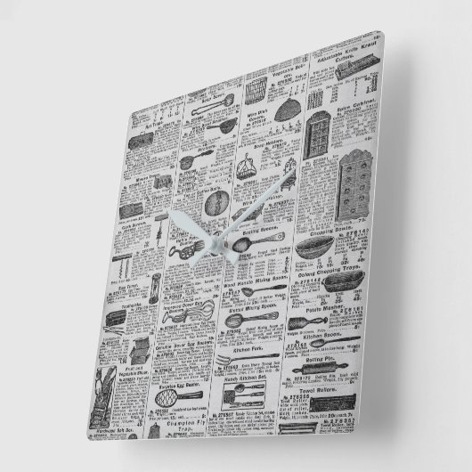 ヴィンテージの台所道具 スクエア壁時計 (傾斜)