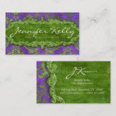 ヴィンテージの名刺のダマスク織のスエードの紫色の緑 名刺 (正面/裏面)