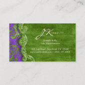 ヴィンテージの名刺のダマスク織のスエードの紫色の緑 名刺 (裏面)