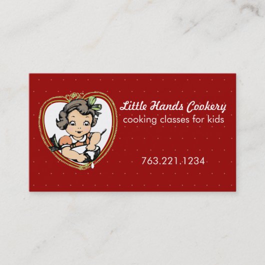 ヴィンテージの名刺を調理するブルネットの女の子のベーキング 名刺 (正面)