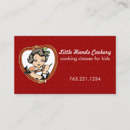 ヴィンテージの名刺を調理するブルネットの女の子のベーキング 名刺
