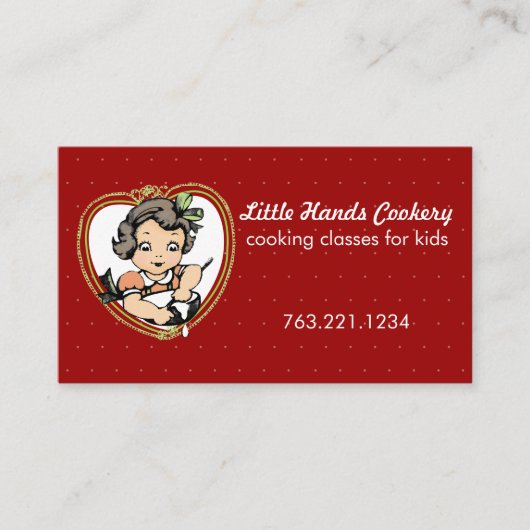 ヴィンテージの名刺を調理するブルネットの女の子のベーキング 名刺 (正面)