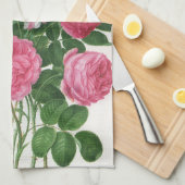 ヴィンテージの咲き誇る花々、春の庭園のバラ キッチンタオル (四つ折り)