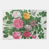 ヴィンテージの咲き誇る花々、春の庭園のバラ キッチンタオル (横)