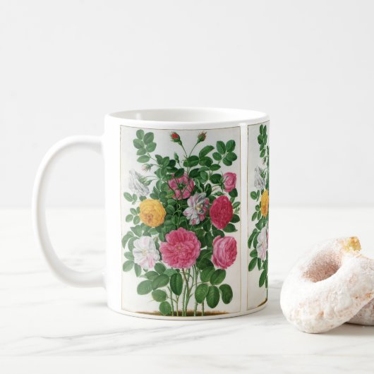 ヴィンテージの咲き誇る花々、春の庭園のバラ コーヒーマグカップ (ドーナツ)