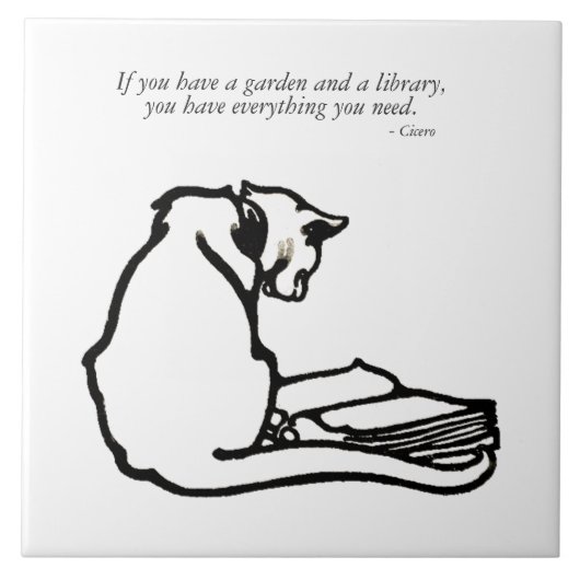 ヴィンテージの図書館の庭猫の引用文 タイル (正面)