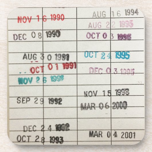 ヴィンテージの図書館の支払期日カード コースター (正面)