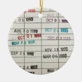 ヴィンテージの図書館の支払期日カード セラミックオーナメント (正面)