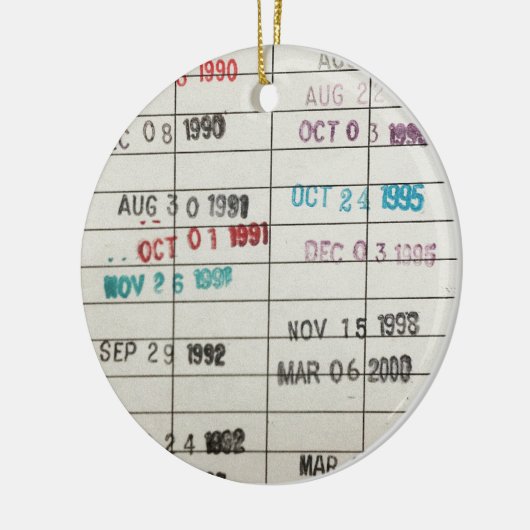 ヴィンテージの図書館の支払期日カード セラミックオーナメント (左)
