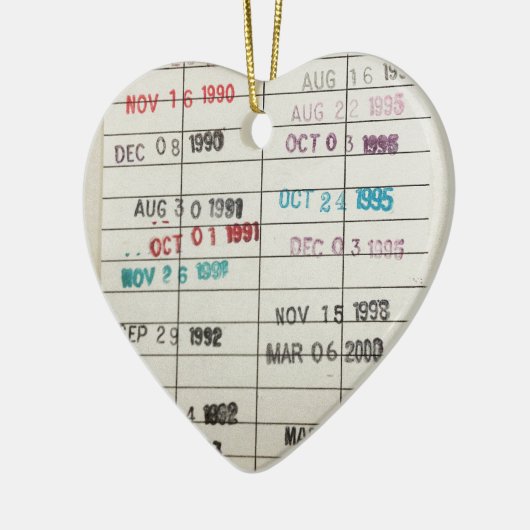 ヴィンテージの図書館の支払期日カード セラミックオーナメント (左)