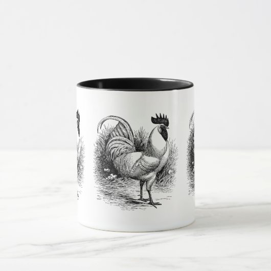 ヴィンテージの国のオンドリの白黒のマグ マグカップ (中央)