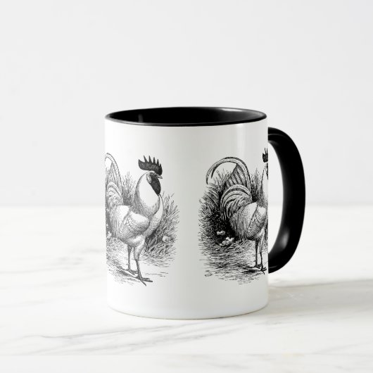 ヴィンテージの国のオンドリの白黒のマグ マグカップ (正面右)