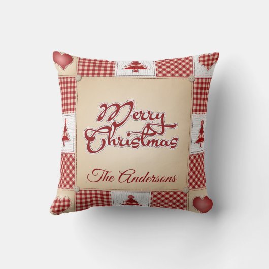 ヴィンテージの国のクリスマスのパッチワークキルトの枕 クッション (裏面)