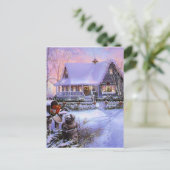 ヴィンテージの国のクリスマスの小屋 シーズンポストカード (スタンド正面)