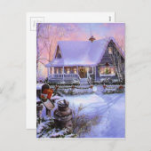 ヴィンテージの国のクリスマスの小屋 シーズンポストカード (正面/裏面)