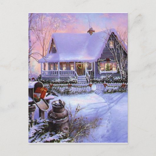 ヴィンテージの国のクリスマスの小屋 シーズンポストカード (正面)