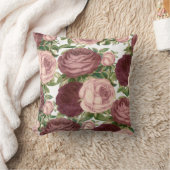 ヴィンテージの国のシックなバーガンディのピンクのバラの花 クッション (ブランケット)