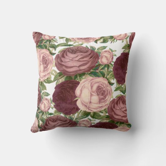 ヴィンテージの国のシックなバーガンディのピンクのバラの花 クッション (裏面)