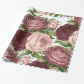 ヴィンテージの国のシックなバーガンディのピンクのバラの花 ラッピングペーパー (アンロールド)