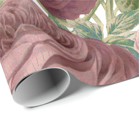 ヴィンテージの国のシックなバーガンディのピンクのバラの花 ラッピングペーパー (ロールコーナー)
