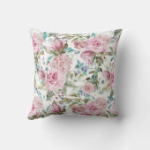 ヴィンテージの国のシックなピンクのティール(緑がかった色)のラベンダーの花柄 クッション (裏面)