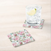 ヴィンテージの国のシックなピンクのティール（緑がかった色）のラベンダーの花柄 スクエアペーパーコースター (インサイチュ)