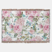 ヴィンテージの国のシックなピンクのティール(緑がかった色)のラベンダーの花柄 スローブランケット (正面)