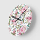 ヴィンテージの国のシックなピンクのティール（緑がかった色）のラベンダーの花柄 ラウンド壁時計 (傾斜)