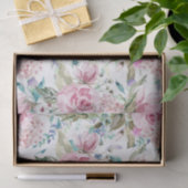 ヴィンテージの国のシックなピンクのティール（緑がかった色）のラベンダーの花柄 薄葉紙 (ギフト)