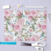 ヴィンテージの国のシックなピンクのティール（緑がかった色）のラベンダーの花柄 薄葉紙 (クラフト)