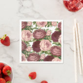 ヴィンテージの国のバーガンディピンクのバラの花 スタンダードカクテルナプキン (インサイチュ)