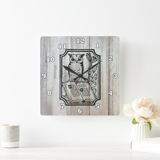 ヴィンテージの国のフクロウの愛書家の時計 スクエア壁時計 (ホーム)