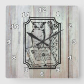 ヴィンテージの国のフクロウの愛書家の時計 スクエア壁時計 (正面)