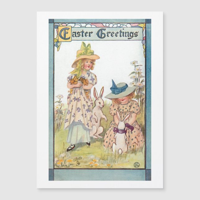 ヴィンテージの国の女の子とイースターバニー&チックス (正面)