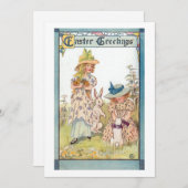 ヴィンテージの国の女の子とイースターバニー&チックス シーズンカード (正面/裏面)