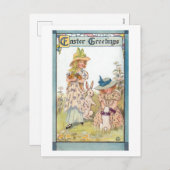 ヴィンテージの国の女の子とイースターバニー&チックス シーズンポストカード (正面/裏面)