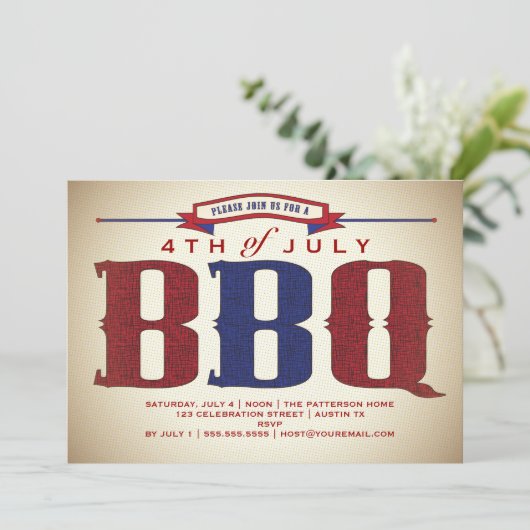 ヴィンテージの国の素朴な7月4日BBQの招待状 招待状 (スタンド正面)