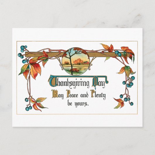 ヴィンテージの国の風景と感謝祭の挨拶 シーズンポストカード (正面)